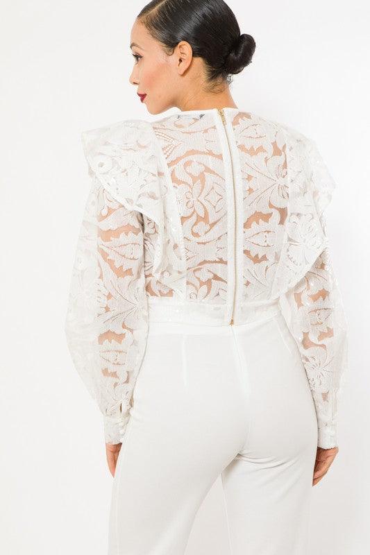 LONG SLEEVE FASHION SEQUINS CROCHET CROP TOP - PRIVILEGE 