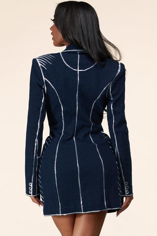 DENIM BLAZER MINI DRESS - PRIVILEGE 