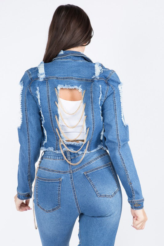 CHIAN BACK DENIM JEAN JACKET - PRIVILEGE 