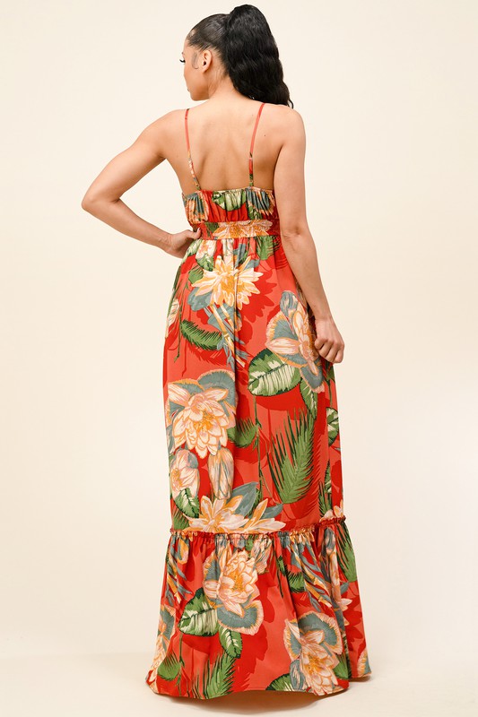 STRAP MAXI DRESS WITH FRONT RUCHED DETAIL - PRIVILEGE 