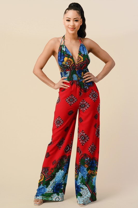 BORTHER PRINT HALTER NECK JUMPSUIT - PRIVILEGE 