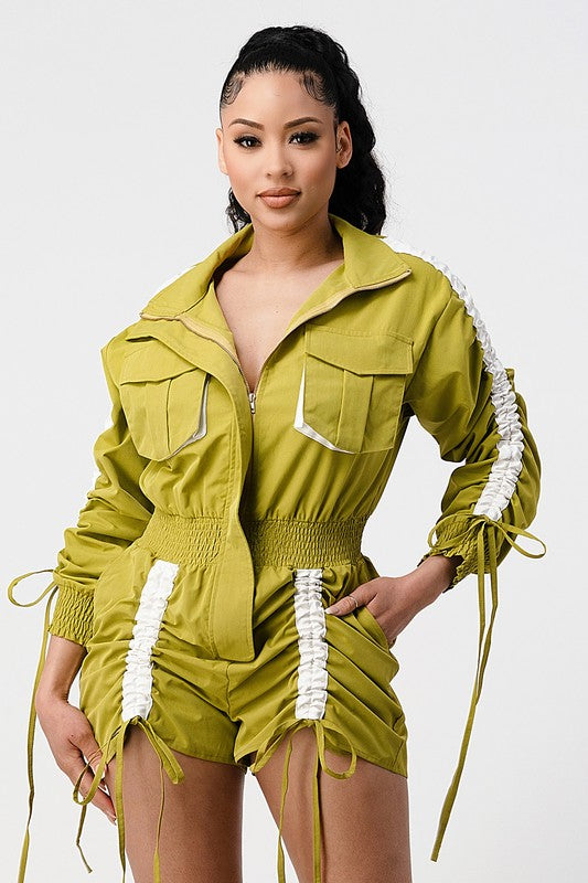 RUCHED UTILITY ROMPER - PRIVILEGE 