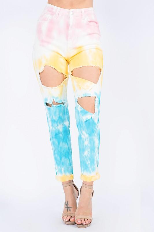 TYE DYE CUT OUT JEANS - PRIVILEGE 