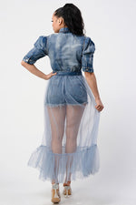 DENIM HALF JACKET WITH TULLE DETAIL - PRIVILEGE 