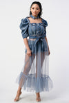 DENIM HALF JACKET WITH TULLE DETAIL - PRIVILEGE 