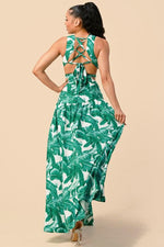 LEAF PRINT MAXI DRESS CUTOUT SIDES - PRIVILEGE 