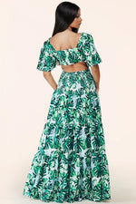 TROPICAL LIEAF MAXI DRESS OPEN BACK - PRIVILEGE 