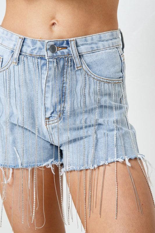 RHINESTONE DENIM SHORTS - PRIVILEGE 