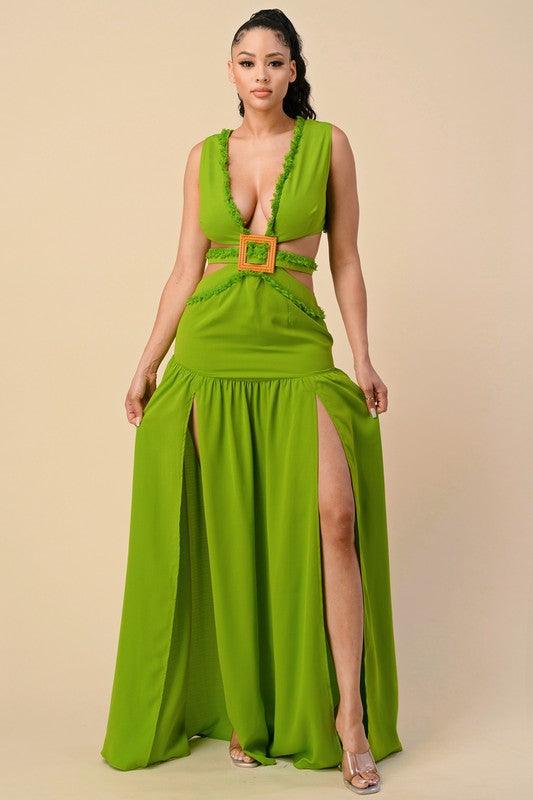 OPEN SIDES CRISS CROSS BACK MAXI DRESS - PRIVILEGE 