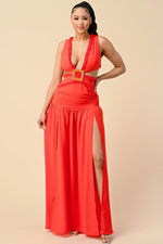 OPEN SIDES CRISS CROSS BACK MAXI DRESS - PRIVILEGE 