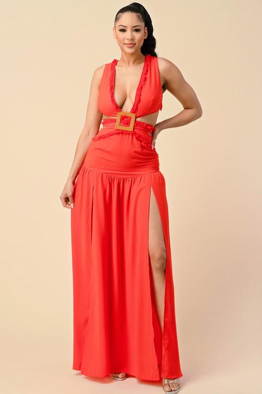 OPEN SIDES CRISS CROSS BACK MAXI DRESS - PRIVILEGE 