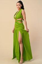 OPEN SIDES CRISS CROSS BACK MAXI DRESS - PRIVILEGE 