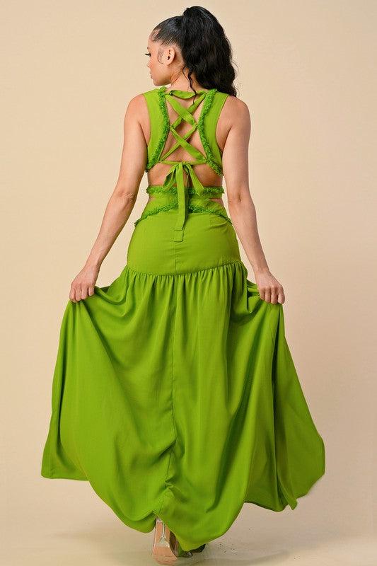 OPEN SIDES CRISS CROSS BACK MAXI DRESS - PRIVILEGE 