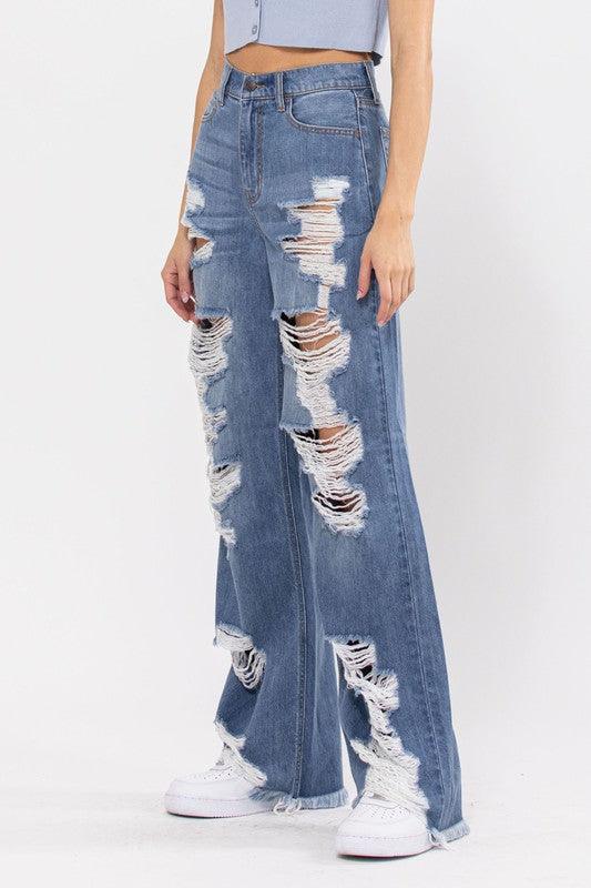 VINTAGE WIDE LEG  DISTRESSED JEAN - PRIVILEGE 