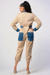 DENIM BLOCKED LONG SLEEVE JUMPSUIT - PRIVILEGE 