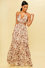 NATURAL WOOD RING MAXI DRESS OPEN SIDES - PRIVILEGE 