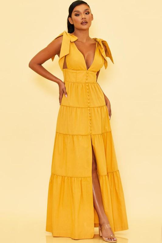 TIE SHOULDERS MAXI DRESS - PRIVILEGE 