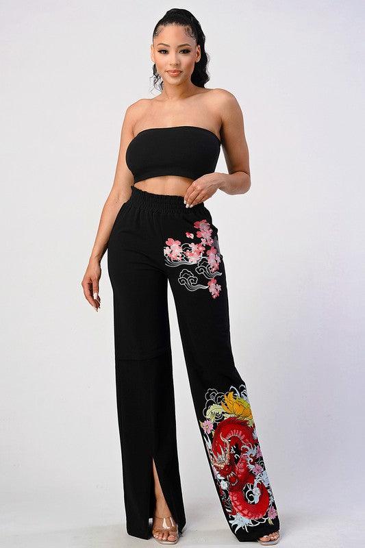 TWO PIECE PANT SET  WITH DRAGON PRINT - PRIVILEGE 