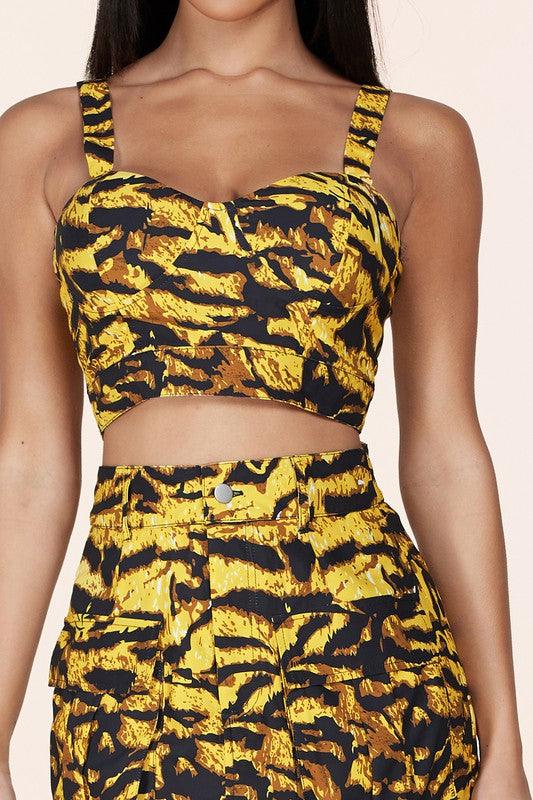 TIGER PRINT BUSTIER SKIRT SET - PRIVILEGE 