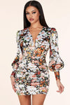 FLORAL BODYCON RUCHING MINI DRESS - PRIVILEGE 