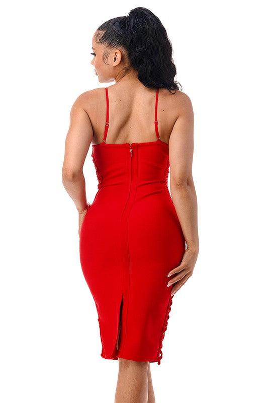 LACE-UP ON THE SIDE DESIGN BANDAGE DRESS - PRIVILEGE 