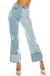 HIGH RISE TWO TONED PANEL LOOSE LEGGED JEANS - PRIVILEGE 