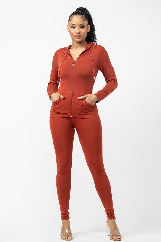 Seamless Zip Up Hoodie Jacket And Leggings Set - PRIVILEGE 