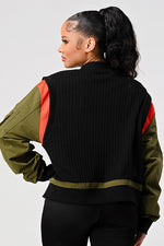 RIBBED BOMBER JACKET WITH SLEEVE POCKETS - PRIVILEGE 