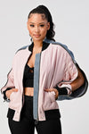 ZIP UP DENIM BOMBER JACKET WITH ZIPPERED SLEEVES - PRIVILEGE 