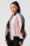 ZIP UP DENIM BOMBER JACKET WITH ZIPPERED SLEEVES - PRIVILEGE 