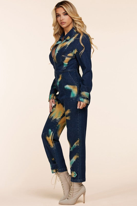 Dark denim jumpsuit with tie dye - PRIVILEGE 