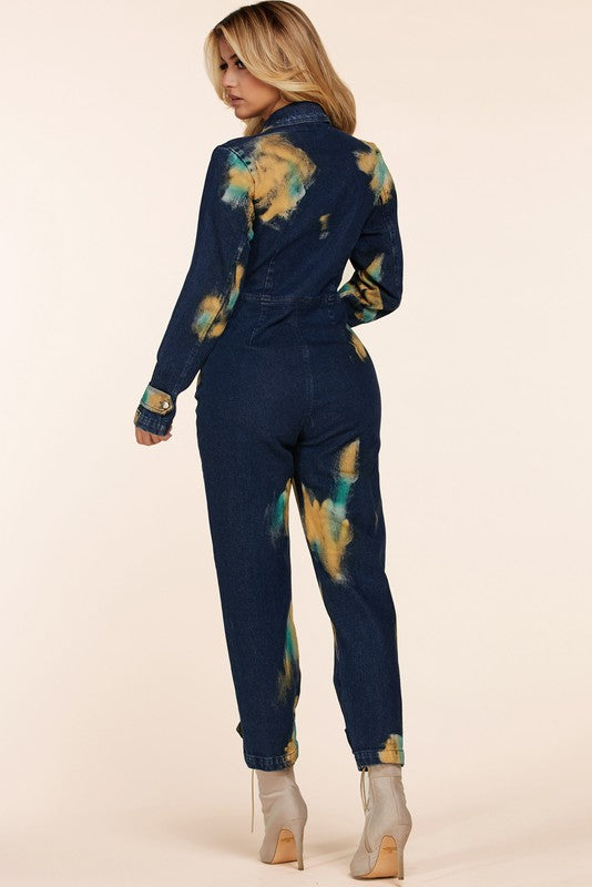 Dark denim jumpsuit with tie dye - PRIVILEGE 