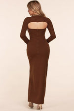 BODYCON LONG MAXI KNIT DRESS WITH CHAIN DETAIL - PRIVILEGE 