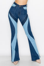 HIGH RISE MULTI PANEL MULTI TONE FLARE JEANS - PRIVILEGE 