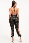 Fringe sequin slit leg jumpsuit - PRIVILEGE 