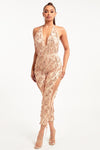 Fringe sequin slit leg jumpsuit - PRIVILEGE 