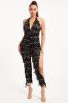 Fringe sequin slit leg jumpsuit - PRIVILEGE 