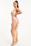 Fringe sequin slit leg jumpsuit - PRIVILEGE 