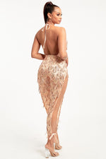 Fringe sequin slit leg jumpsuit - PRIVILEGE 