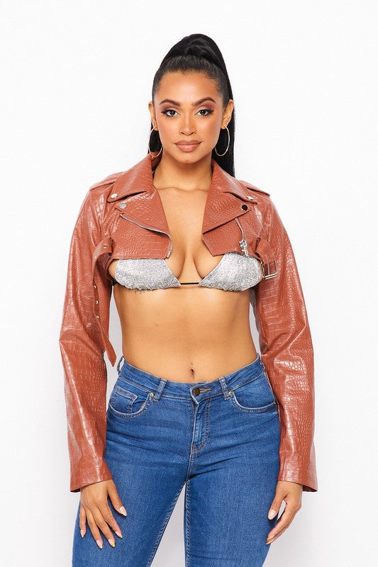 Snake Skin Cropped Jacket - PRIVILEGE 