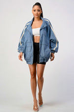 Casual loose fit denim stripe jacket - PRIVILEGE 