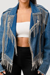 Rhinestone fringe denim jacket - PRIVILEGE 