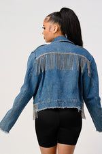 Rhinestone fringe denim jacket - PRIVILEGE 