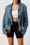 Rhinestone fringe denim jacket - PRIVILEGE 