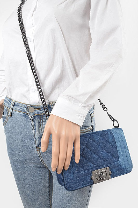 Quilted Denim Crossbody Bag - PRIVILEGE 