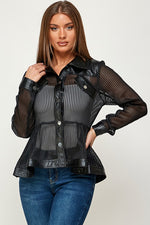 MESH FAUX LEATHER PEPLUM JACKET - PRIVILEGE 