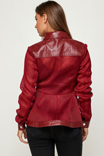 MESH FAUX LEATHER PEPLUM JACKET - PRIVILEGE 