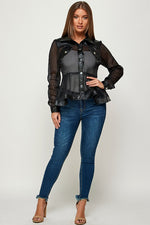 MESH FAUX LEATHER PEPLUM JACKET - PRIVILEGE 