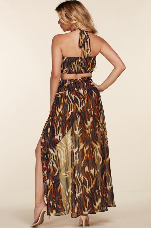 TIGER PRINT MONOKINI MIDI DRESS - PRIVILEGE 