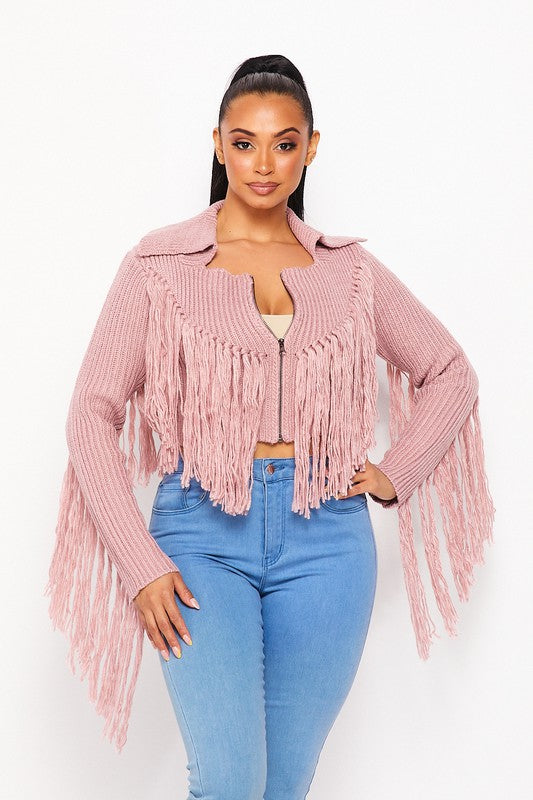 SHAGGY FRINGE SWEATER TOP/JACKET - PRIVILEGE 